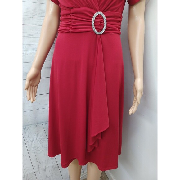 Wardrobe A Womens Red Dress Sz 10 Cascade Knee Length Short Sleeve Ruched - Picture 4 of 12